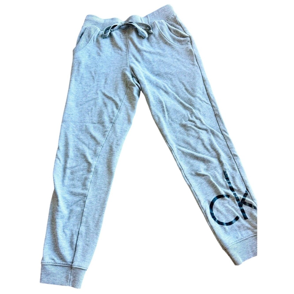 Calvin Klein Jogger Pants CK Logo Light Grey Athleisure Comfy Size S/P